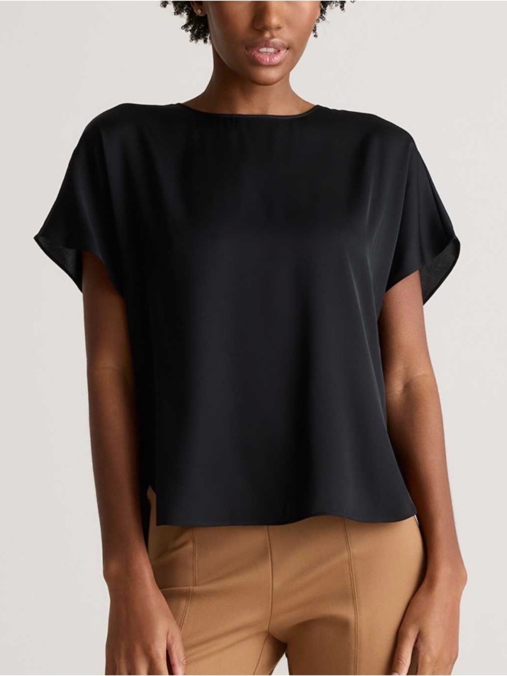❤️ Quince Silk Split Hem Blouse Black